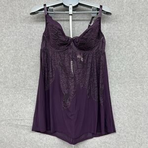CACIQUE Women’s Size 22/24 Purple Underwire Sheer Babydoll Slip Dress Lingerie
